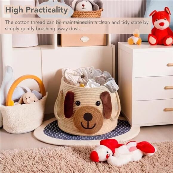 Large Dog Woven Basket with Handles - Toy Storage Bin, - Picture 4 of 14